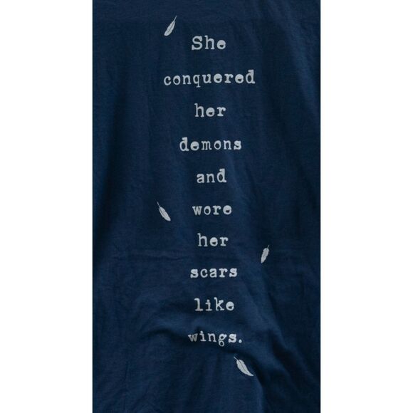 Atticus NWOT T-Shirt Women's She Conquered Her Demons Blue Size M - Picture 2 of 6
